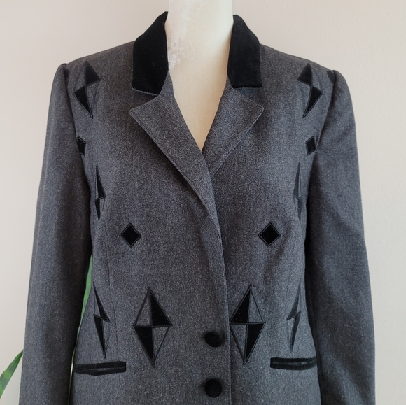 VTG 80s Louis Féraud Velvet Applique Blazer Jacket - Picture 2 of 12